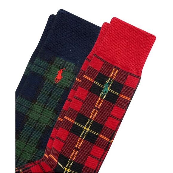 Polo Ralph Lauren Mens Assorted 2-Pack Tartan Dress Crew Socks Navy/Red - NWT - Picture 3 of 3